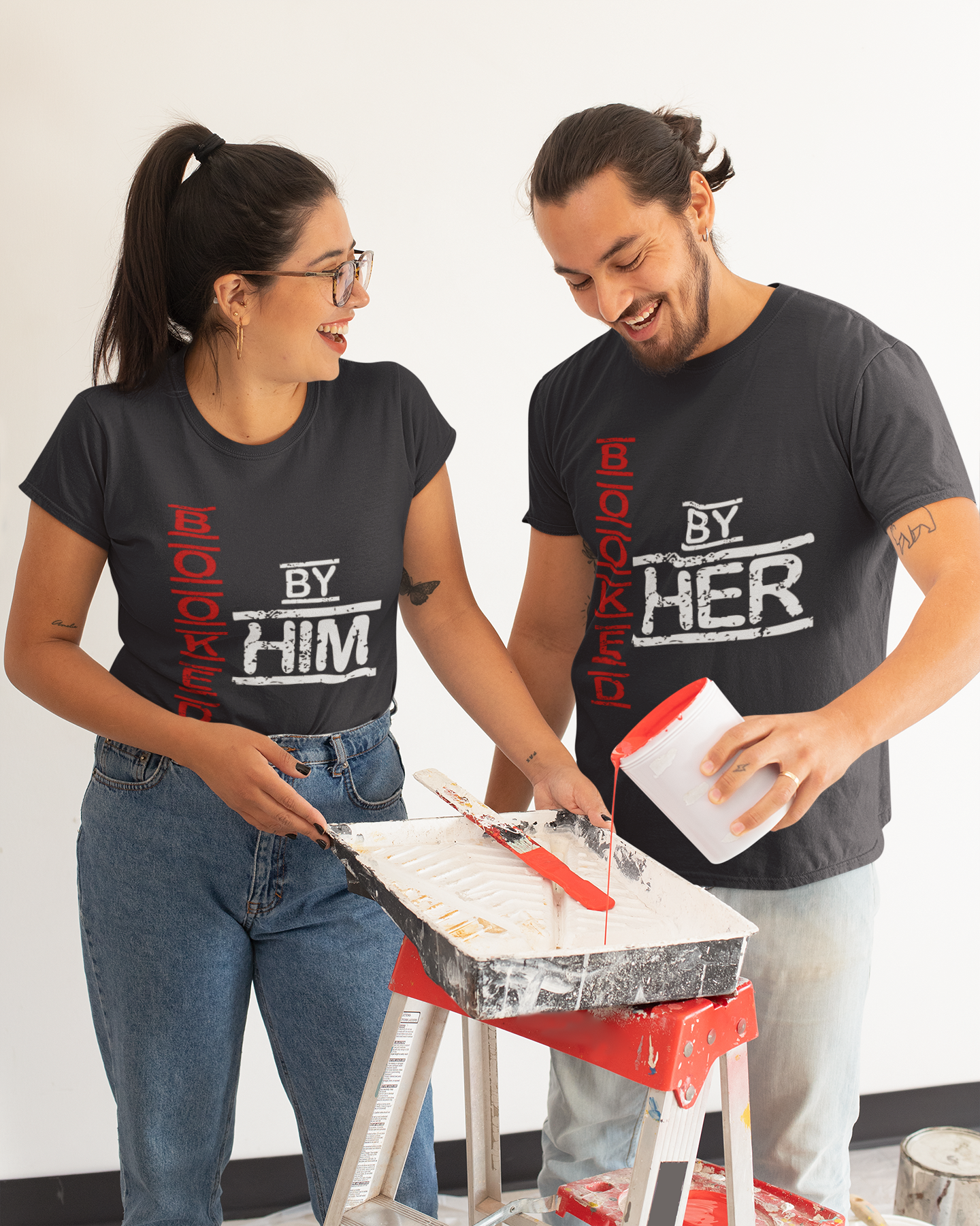 Booked By Him Her Couple Half Sleeves T-Shirts -FunkyTeesClub