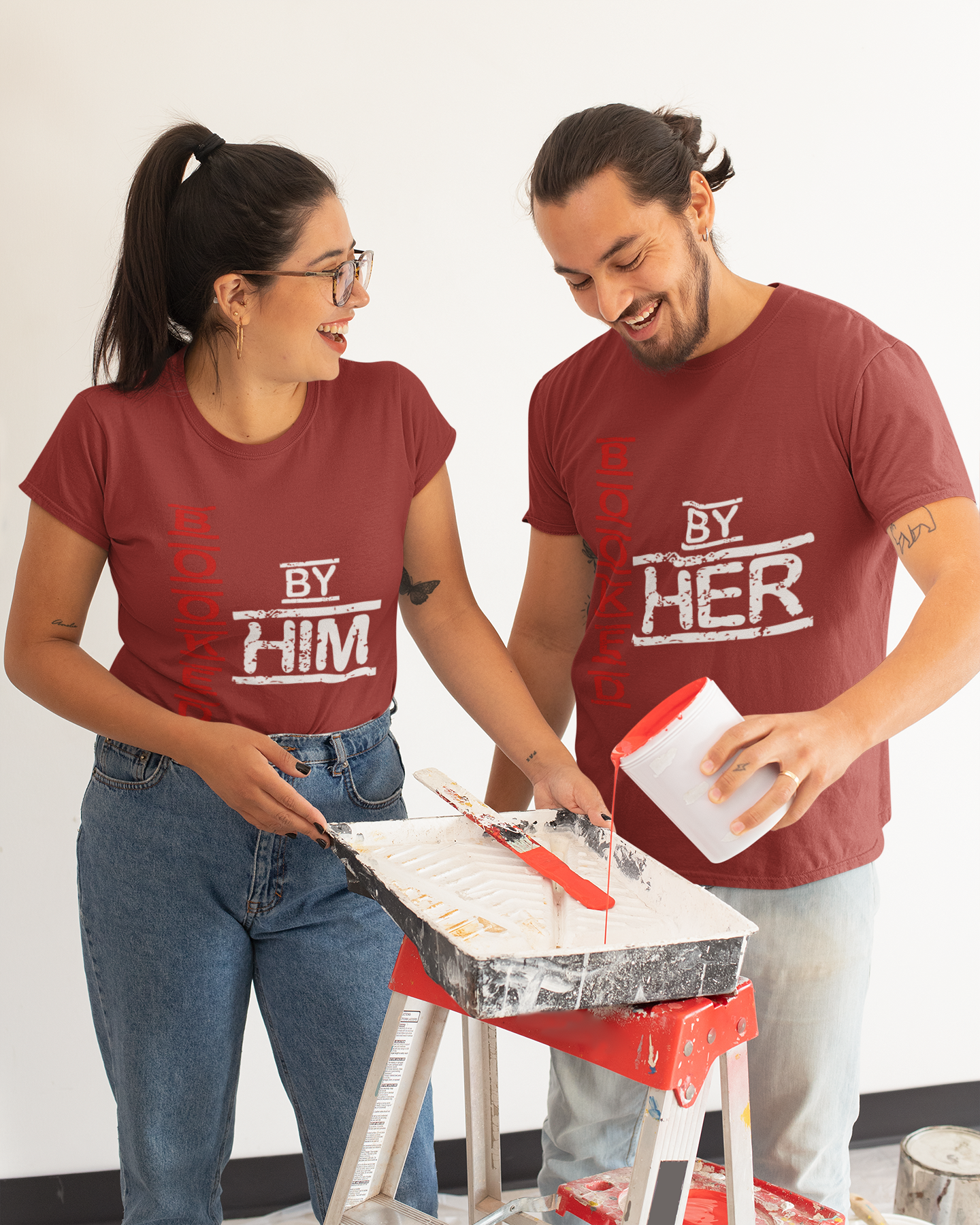 Booked By Him Her Couple Half Sleeves T-Shirts -FunkyTeesClub