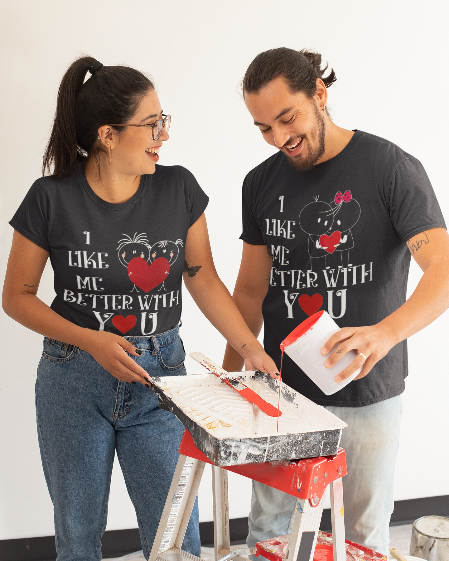 I Like Me Better With You Couple Half Sleeves T-Shirts -FunkyTeesClub