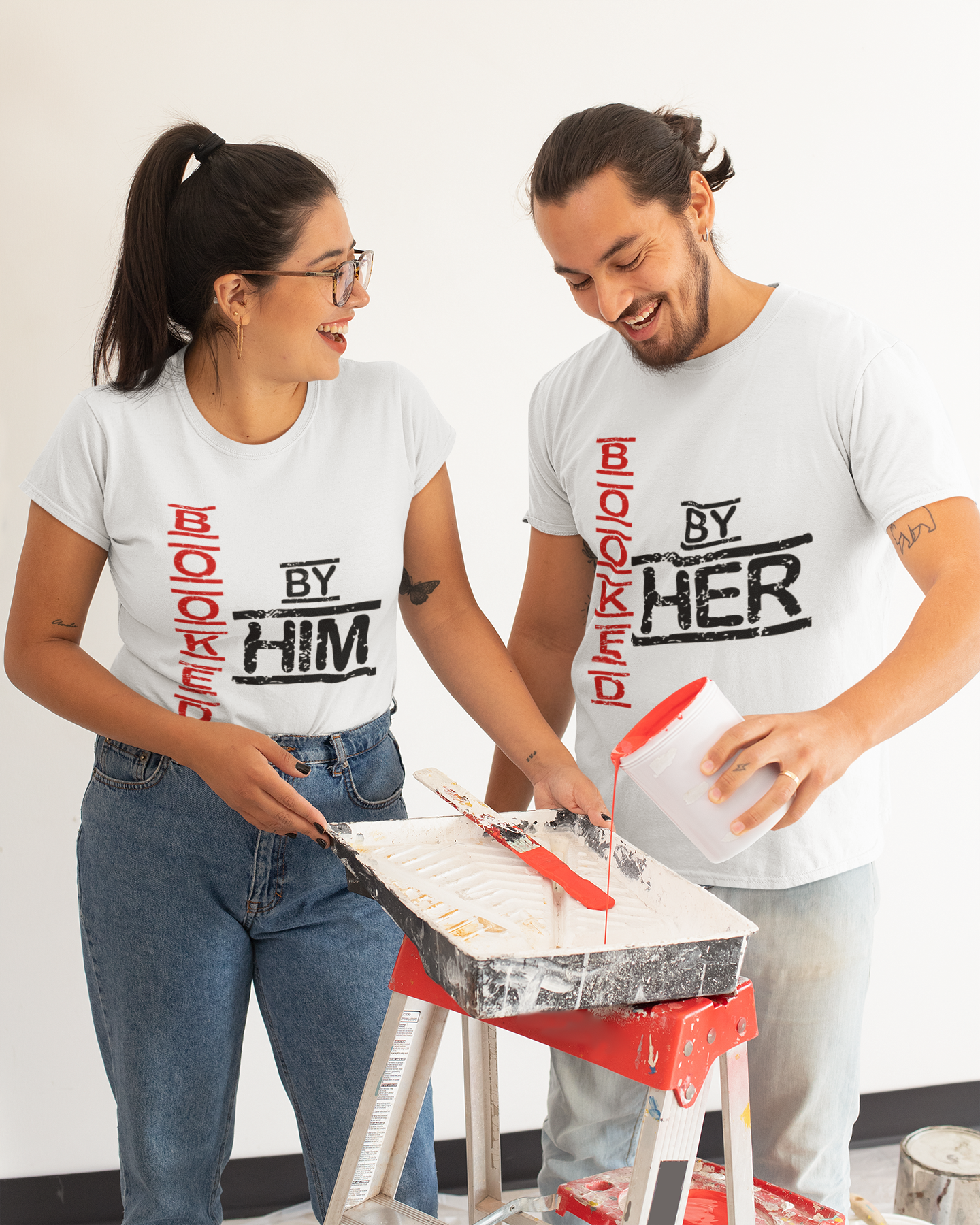 Booked By Him Her Couple Half Sleeves T-Shirts -FunkyTeesClub