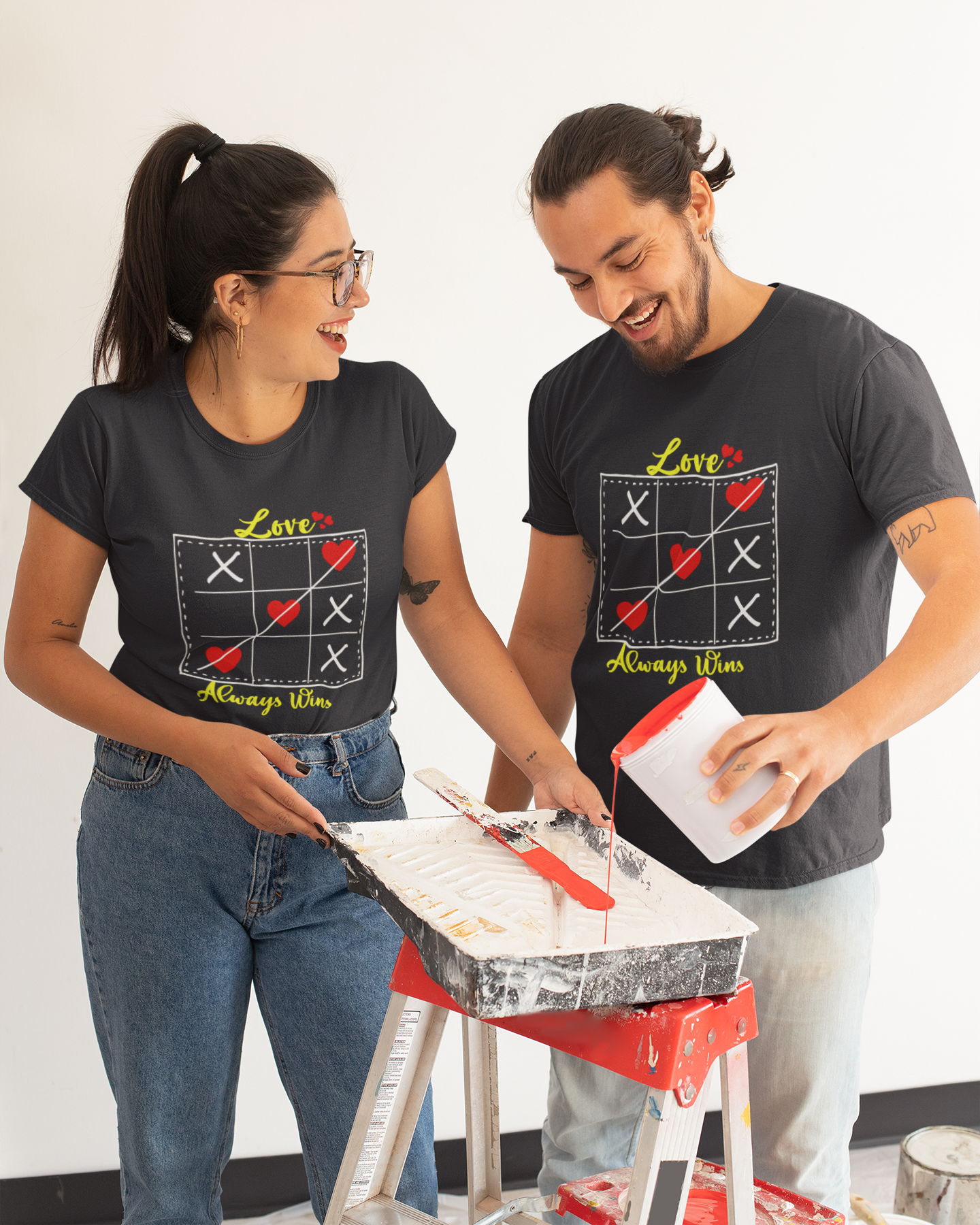 Love Always Wins Couple Half Sleeves T-Shirts -FunkyTeesClub