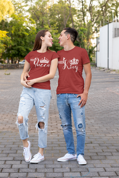 Her King His Queen Couple Half Sleeves T-Shirts -FunkyTeesClub