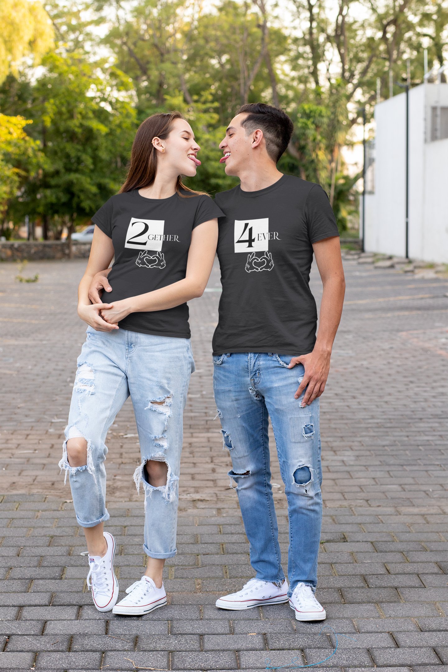 Together Forever Couple Half Sleeves T-Shirts -FunkyTeesClub