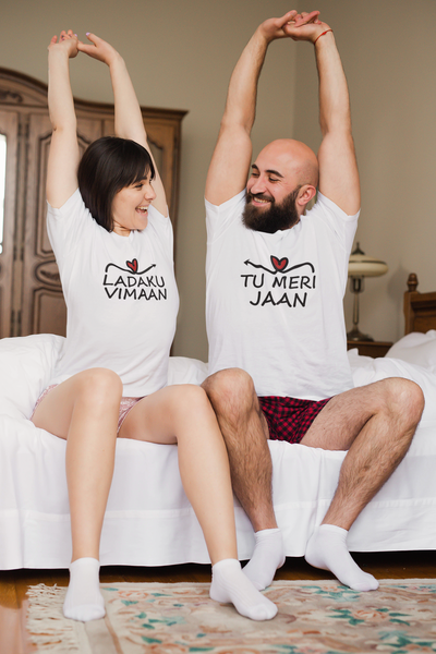 Ladaku Vimaan Couple Half Sleeves T-Shirts -FunkyTeesClub