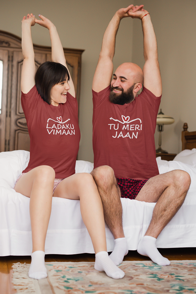 Ladaku Vimaan Couple Half Sleeves T-Shirts -FunkyTeesClub