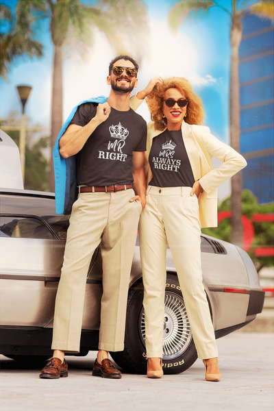 Mrs Mr Always Right Couple Half Sleeves T-Shirts -FunkyTeesClub