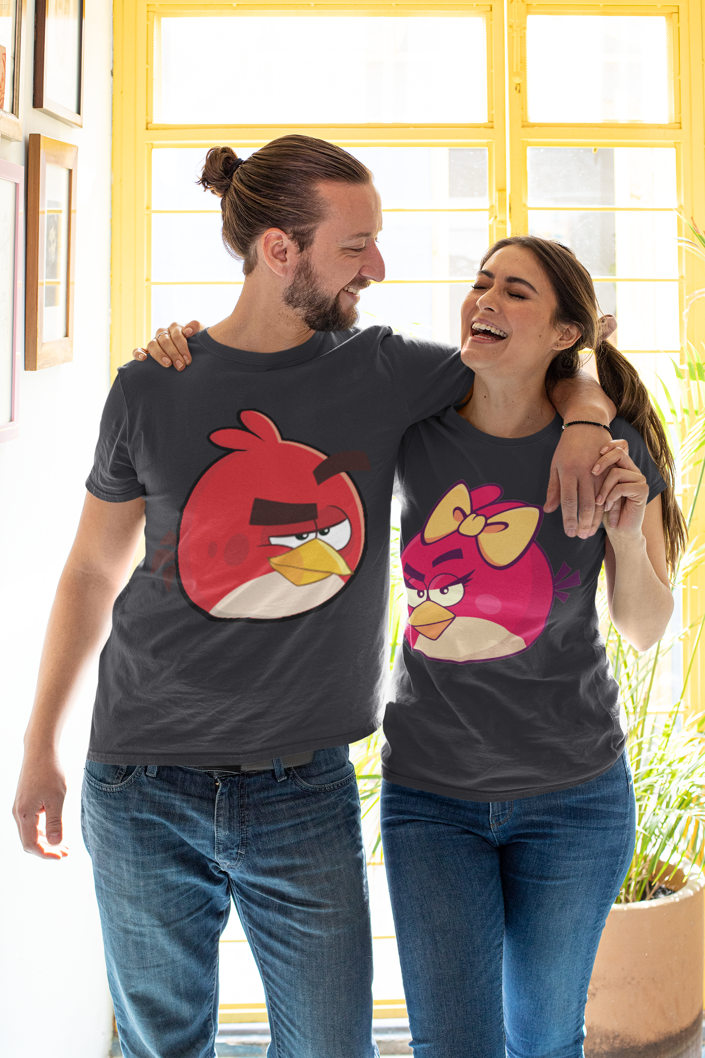 Angry Bird Couple Half Sleeves T-Shirts -FunkyTeesClub