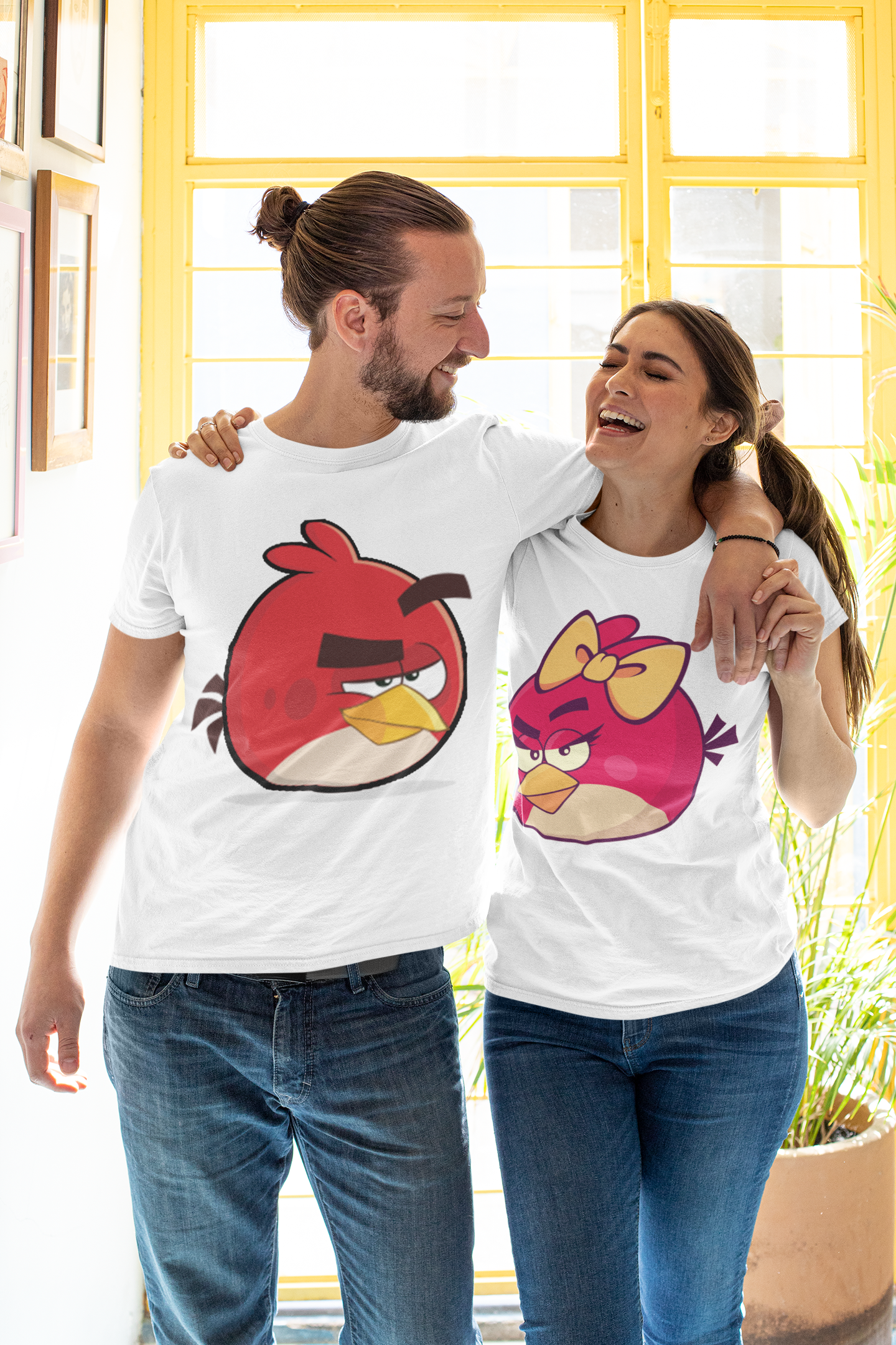 Angry Bird Couple Half Sleeves T-Shirts -FunkyTeesClub
