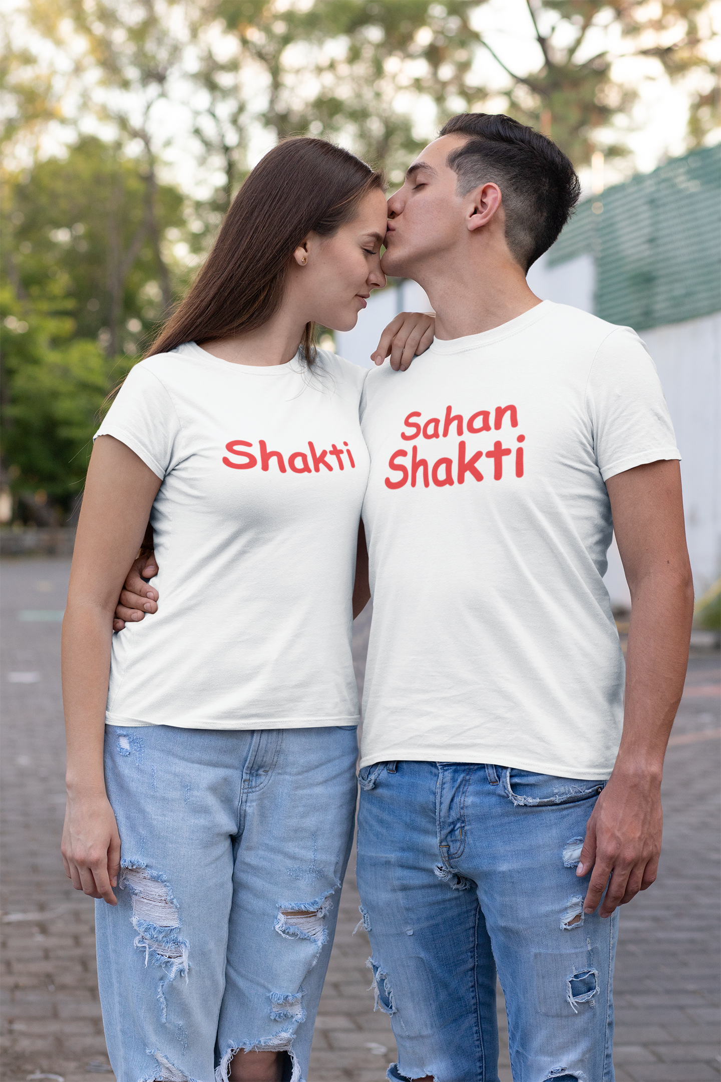 Sahan Shakti Couple Half Sleeves T-Shirts -FunkyTeesClub