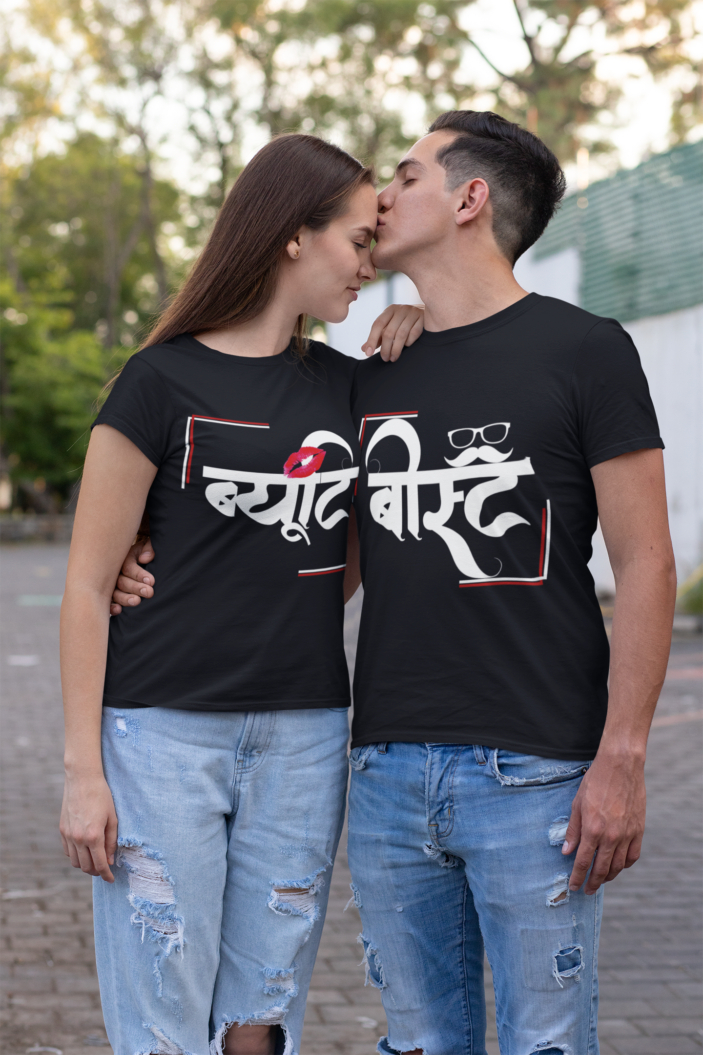 Beauty Beast Couple Half Sleeves T-Shirts -FunkyTeesClub