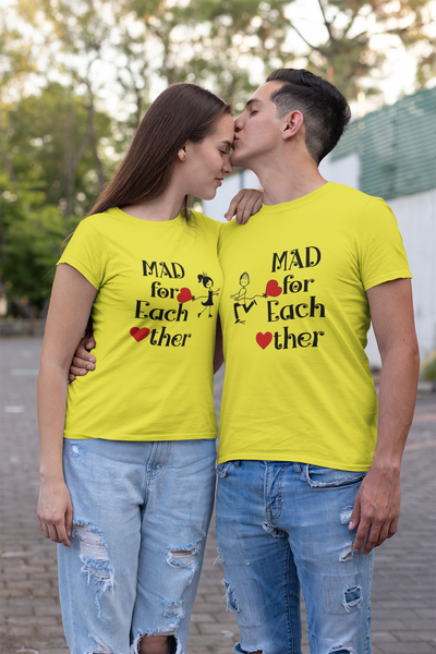Mad For Each Other Couple Half Sleeves T-Shirts -FunkyTeesClub
