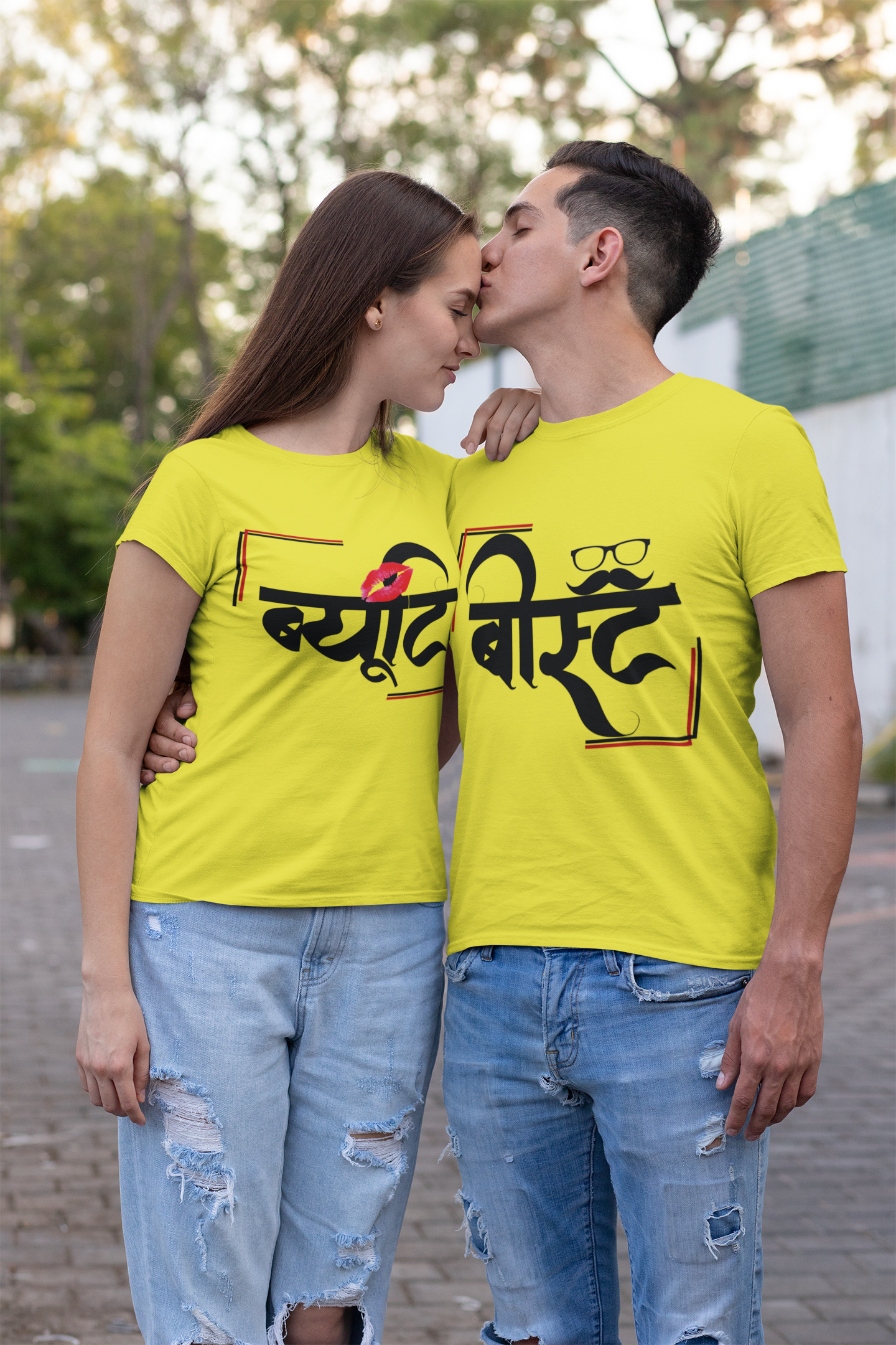 Beauty Beast Couple Half Sleeves T-Shirts -FunkyTeesClub