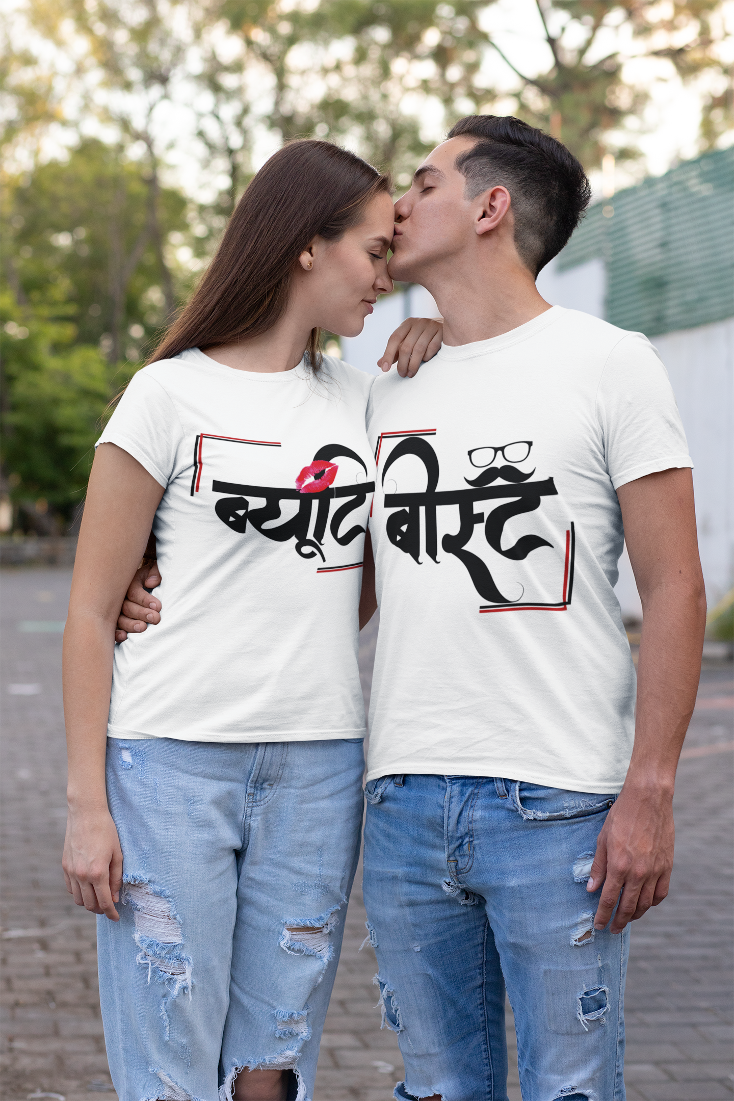 Beauty Beast Couple Half Sleeves T-Shirts -FunkyTeesClub