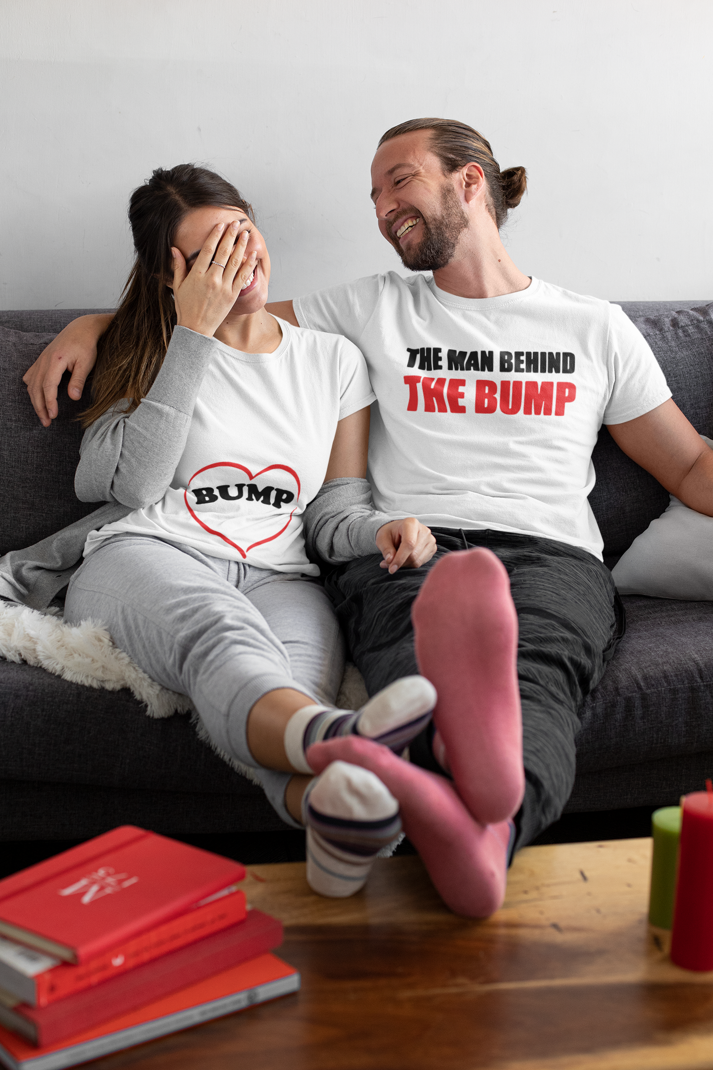 Man Behind The Bump Maternity Couple Half Sleeves T-Shirts -FunkyTeesClub