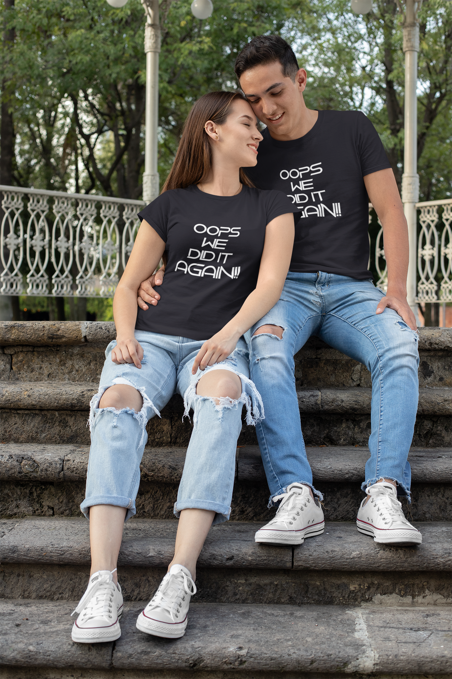 Oops We Did It Again Maternity Couple Half Sleeves T-Shirts -FunkyTeesClub