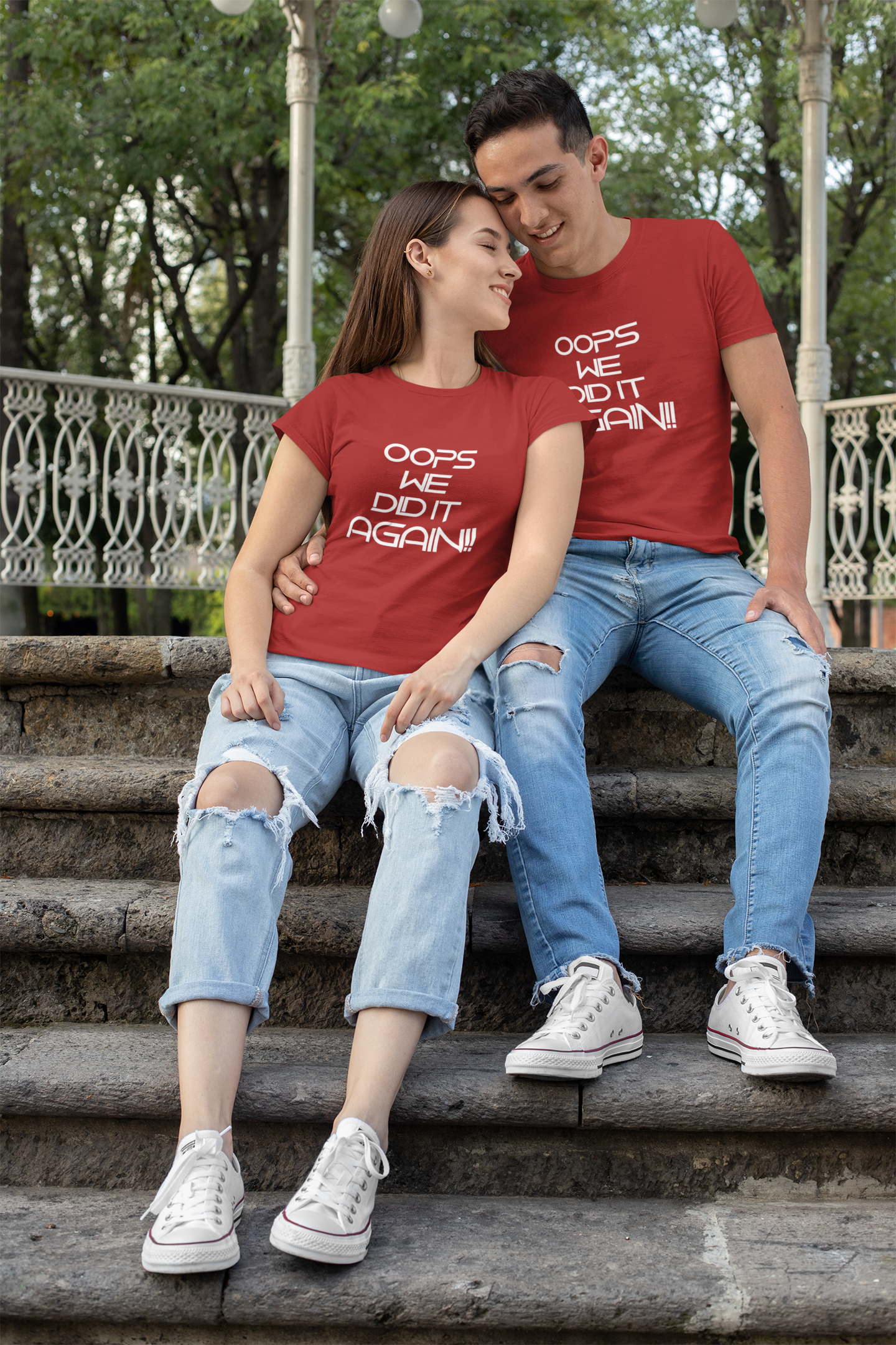 Oops We Did It Again Maternity Couple Half Sleeves T-Shirts -FunkyTeesClub