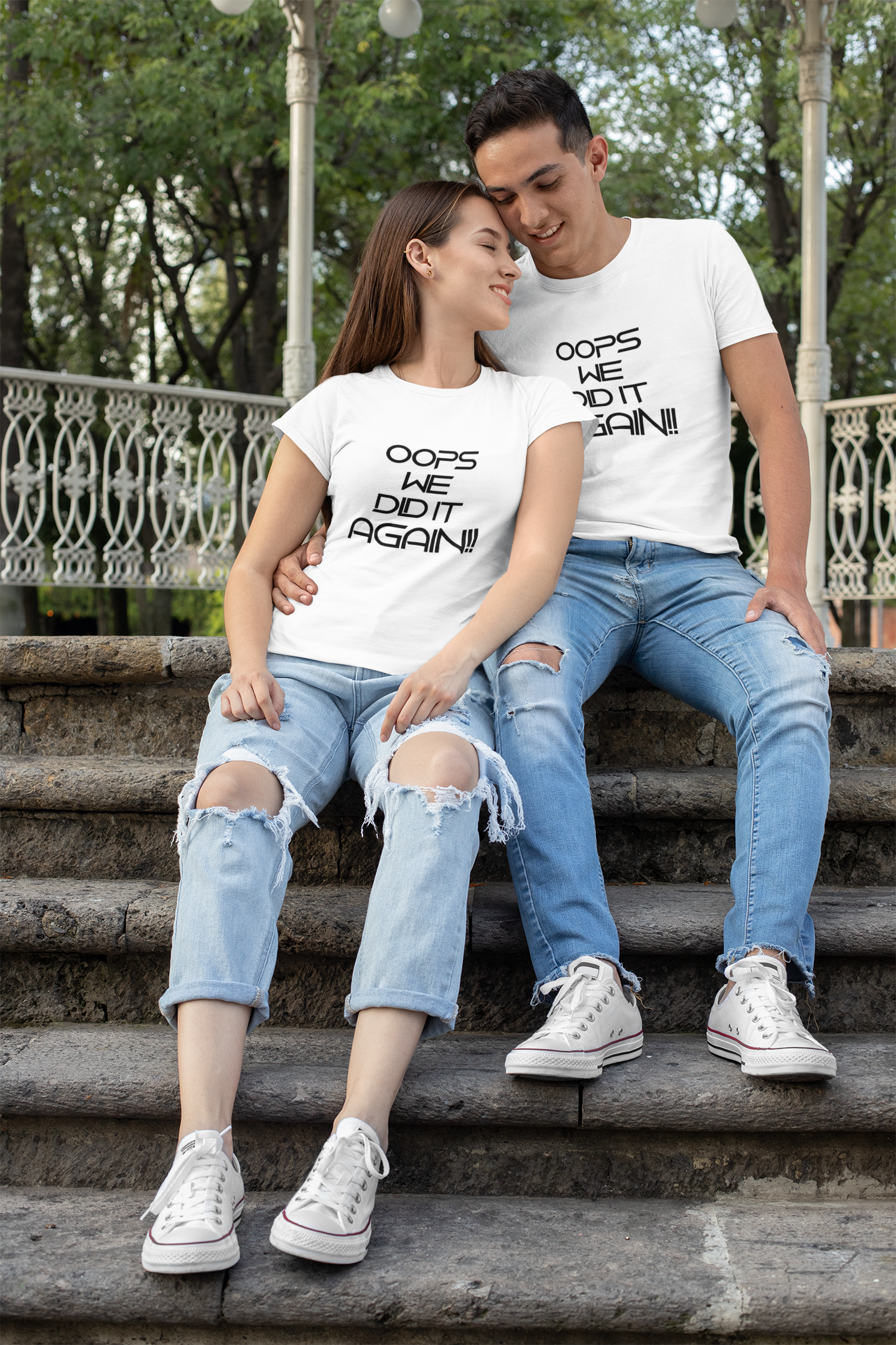 Oops We Did It Again Maternity Couple Half Sleeves T-Shirts -FunkyTeesClub