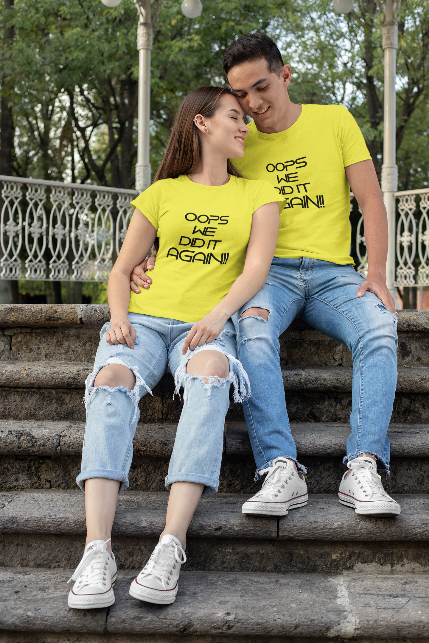 Oops We Did It Again Maternity Couple Half Sleeves T-Shirts -FunkyTeesClub