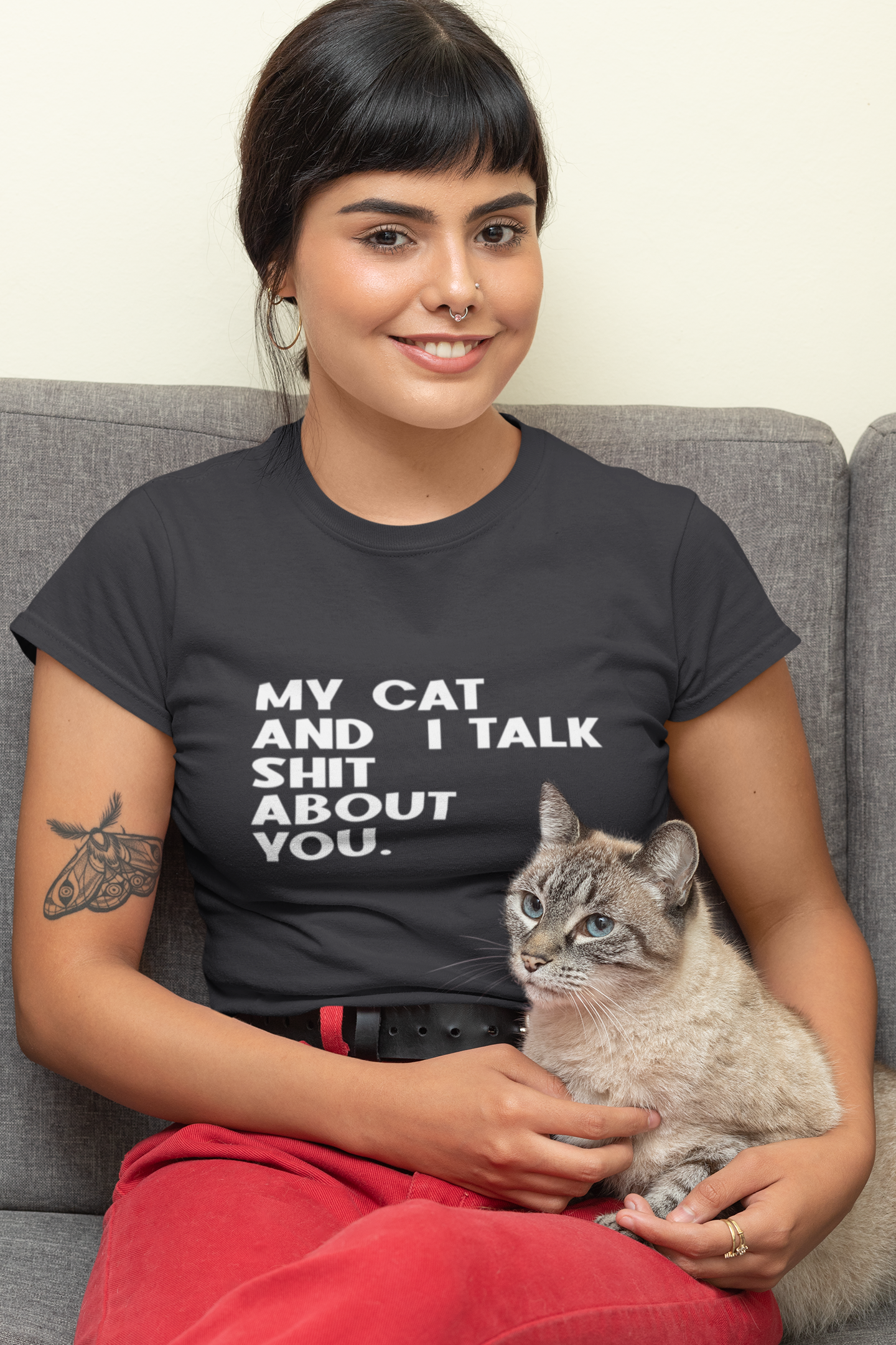My Cat And I Talk Shit About You Women Half Sleeves T-shirt- FunkyTeesClub