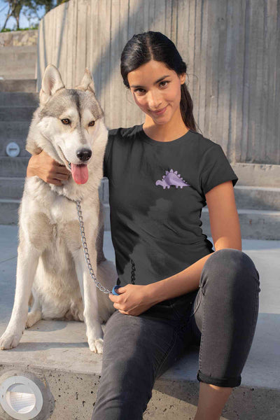 Stegosaurus Pocket Women Half Sleeves T-shirt- FunkyTeesClub