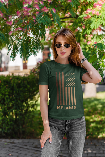 Melanin USA Flag Women Half Sleeves T-shirt- FunkyTeesClub