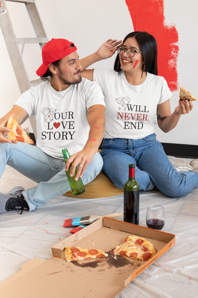 Our Love Story Will Never End Couple Half Sleeves T-Shirts -FunkyTeesClub