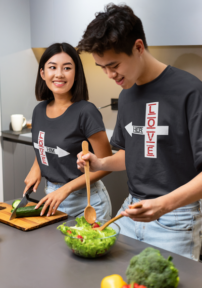Love Her Love Him Couple Half Sleeves T-Shirts -FunkyTeesClub