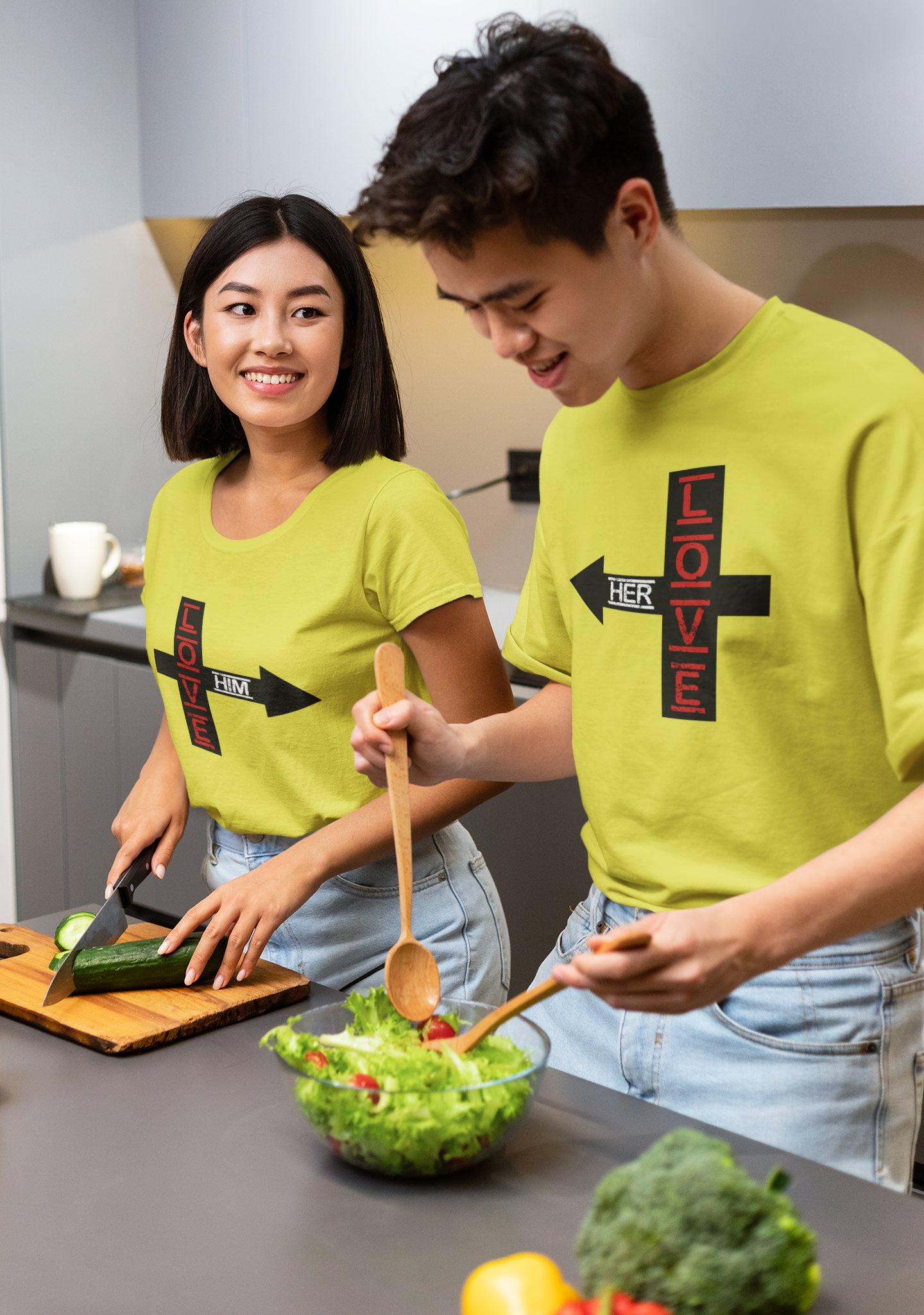 Love Her Love Him Couple Half Sleeves T-Shirts -FunkyTeesClub