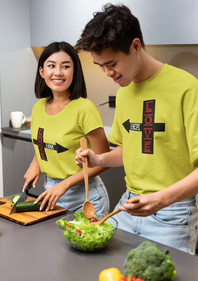 Love Her Love Him Couple Half Sleeves T-Shirts -FunkyTeesClub