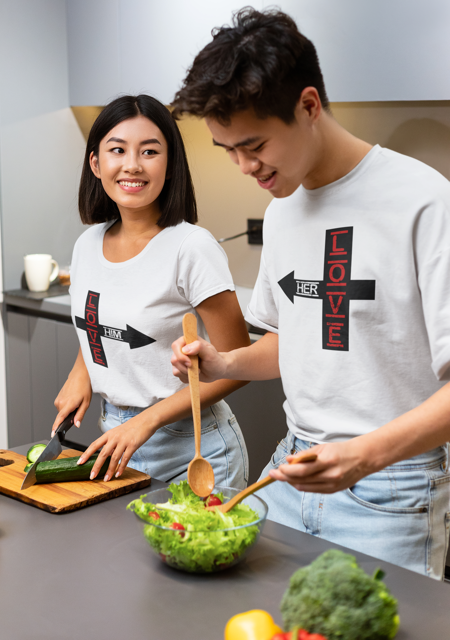 Love Her Love Him Couple Half Sleeves T-Shirts -FunkyTeesClub