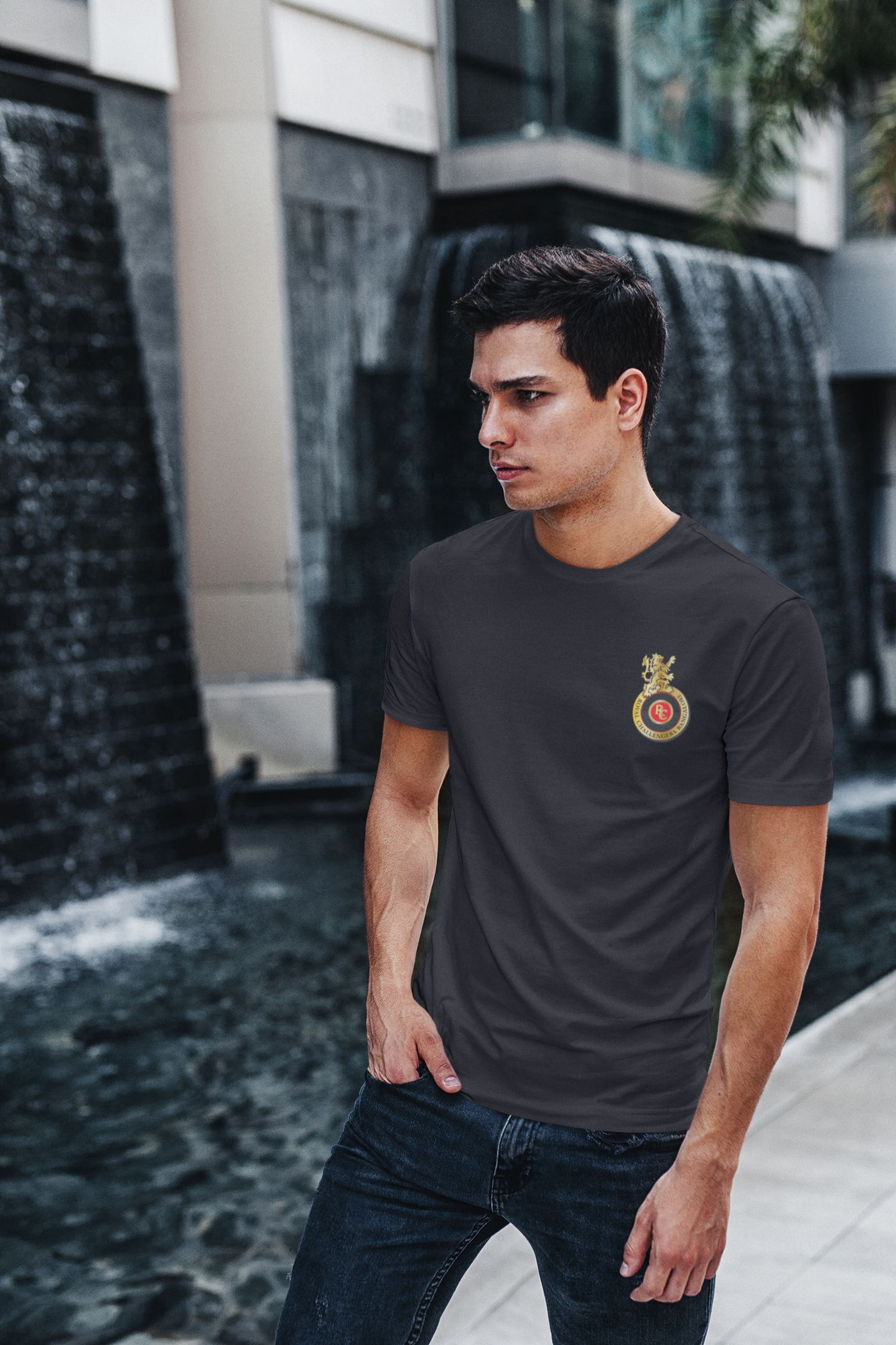 Rcb Logo Side Pocket Mens Half Sleeves T-shirt- FunkyTeesClub