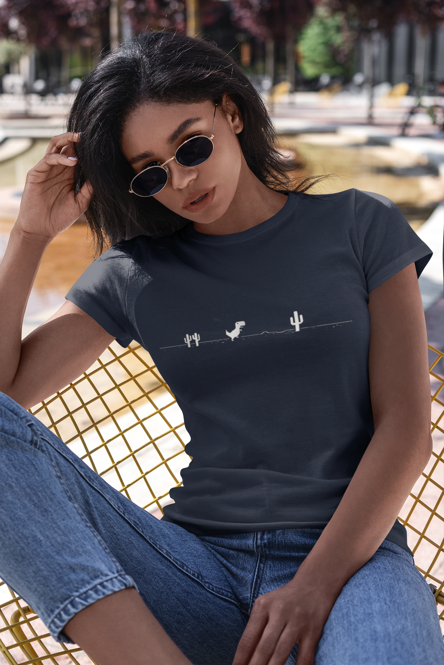 Dinosaur Game Chrome Women Half Sleeves T-shirt- FunkyTeesClub