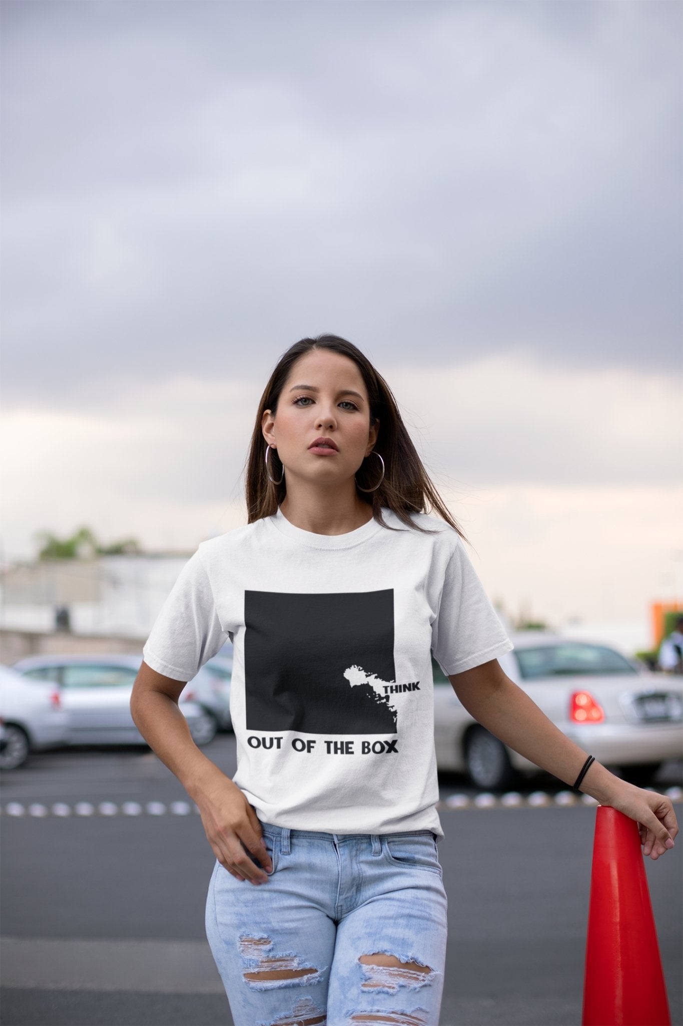 Think Out Of The Box Typography Women Half Sleeves T-shirt- FunkyTeesClub - Funky Tees Club