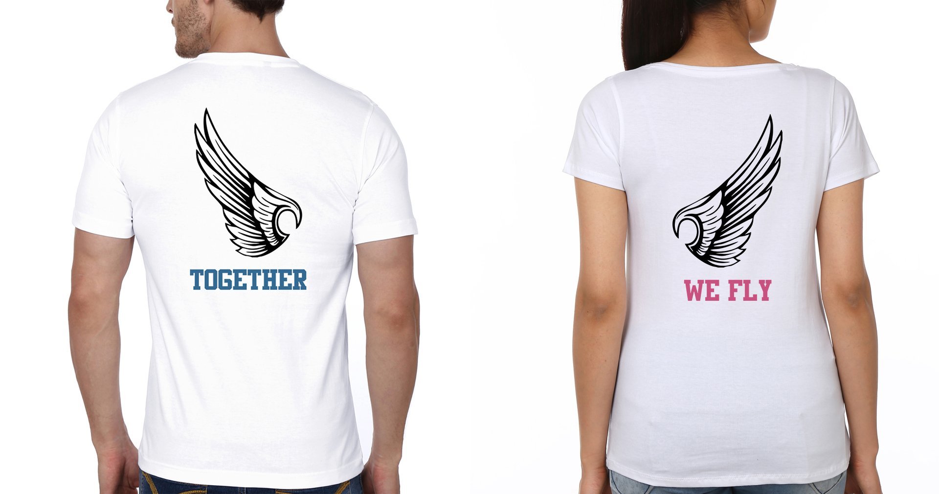Together We Fly Couple Half Sleeves T-Shirts -FunkyTees - Funky Tees Club