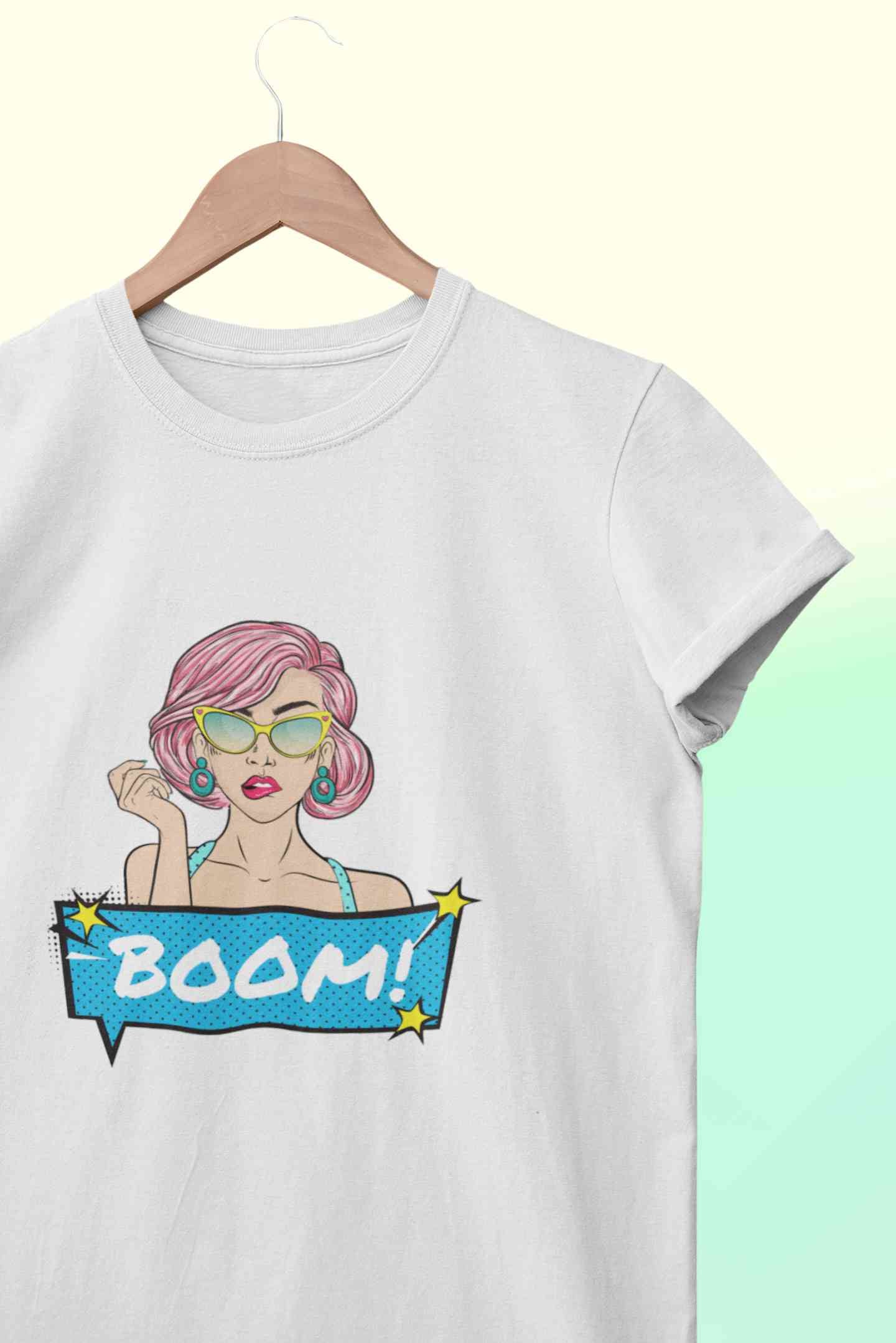 Boom Women Half Sleeves T-shirt- FunkyTeesClub