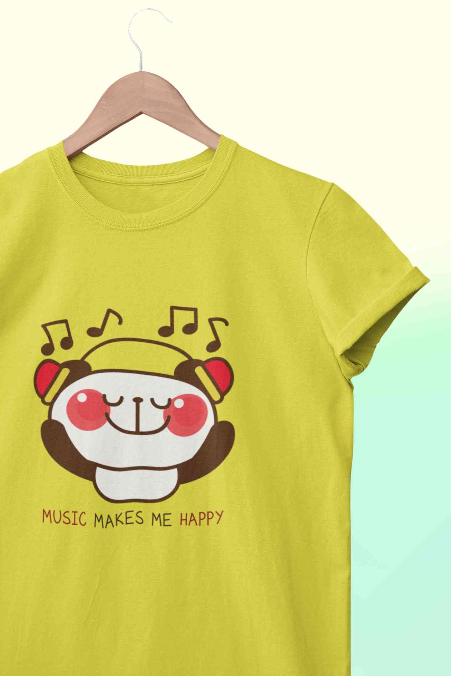 Music Makes Me Happy Women Half Sleeves T-shirt- FunkyTeesClub