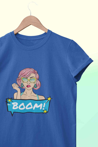 Boom Women Half Sleeves T-shirt- FunkyTeesClub
