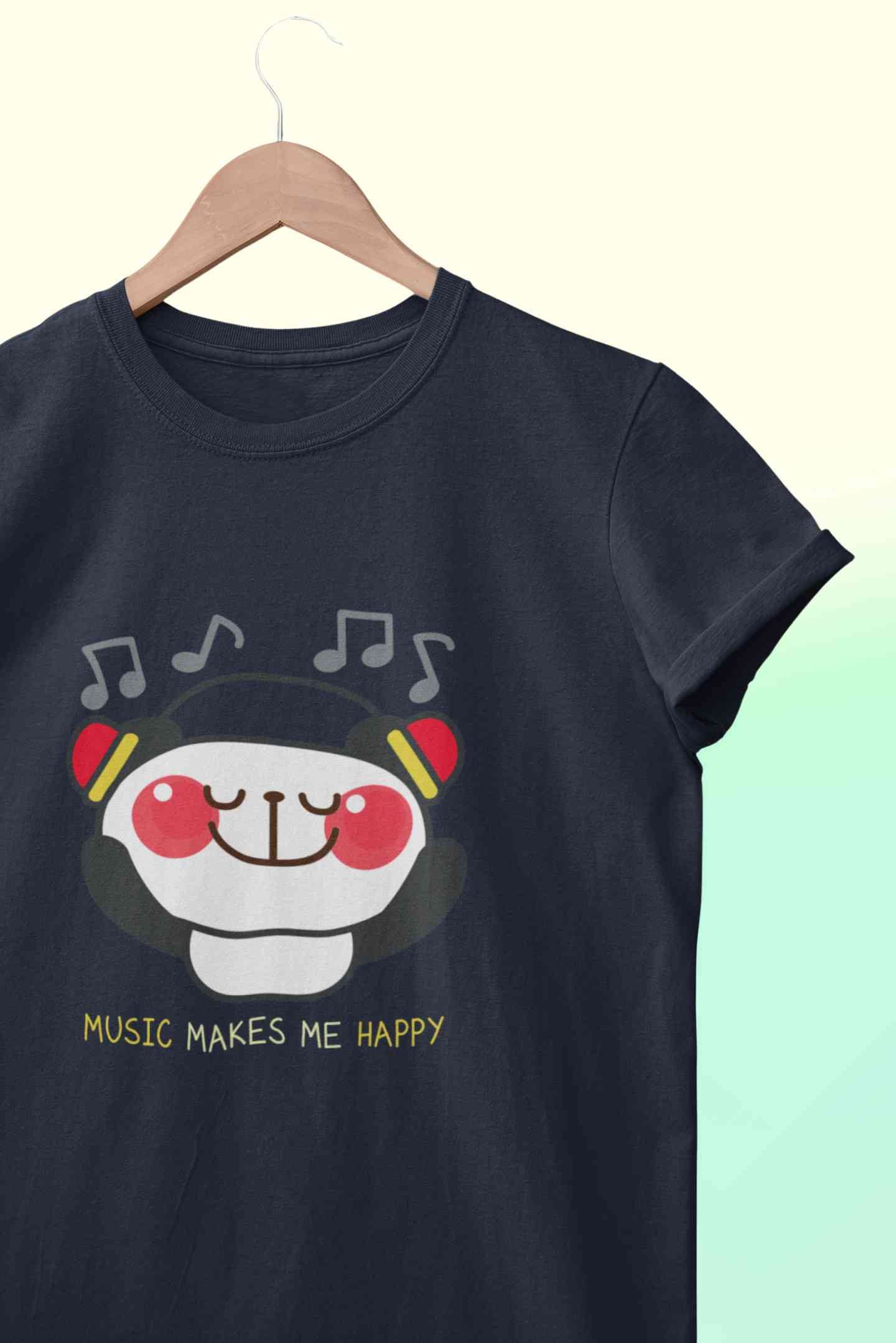 Music Makes Me Happy Women Half Sleeves T-shirt- FunkyTeesClub