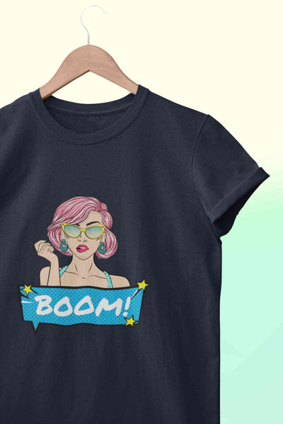 Boom Women Half Sleeves T-shirt- FunkyTeesClub