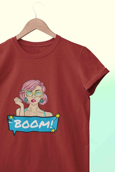 Boom Women Half Sleeves T-shirt- FunkyTeesClub