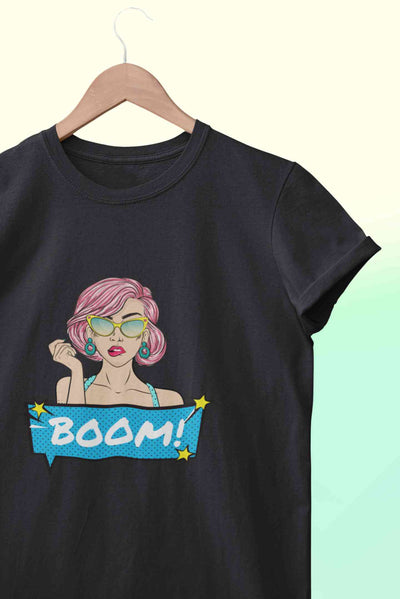 Boom Women Half Sleeves T-shirt- FunkyTeesClub
