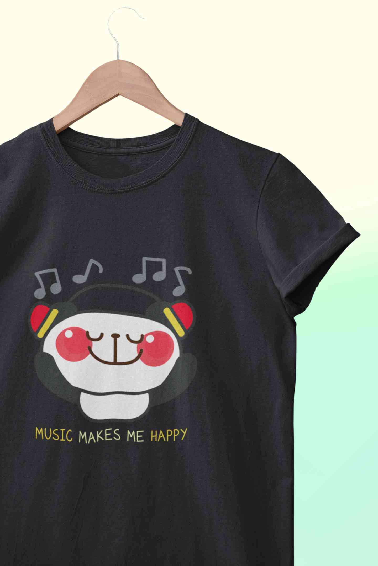 Music Makes Me Happy Mens Half Sleeves T-shirt- FunkyTeesClub