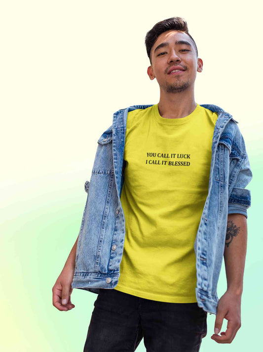 You Call It Luck I Call It Blessed Minimals Mens Half Sleeves T-shirt- FunkyTeesClub