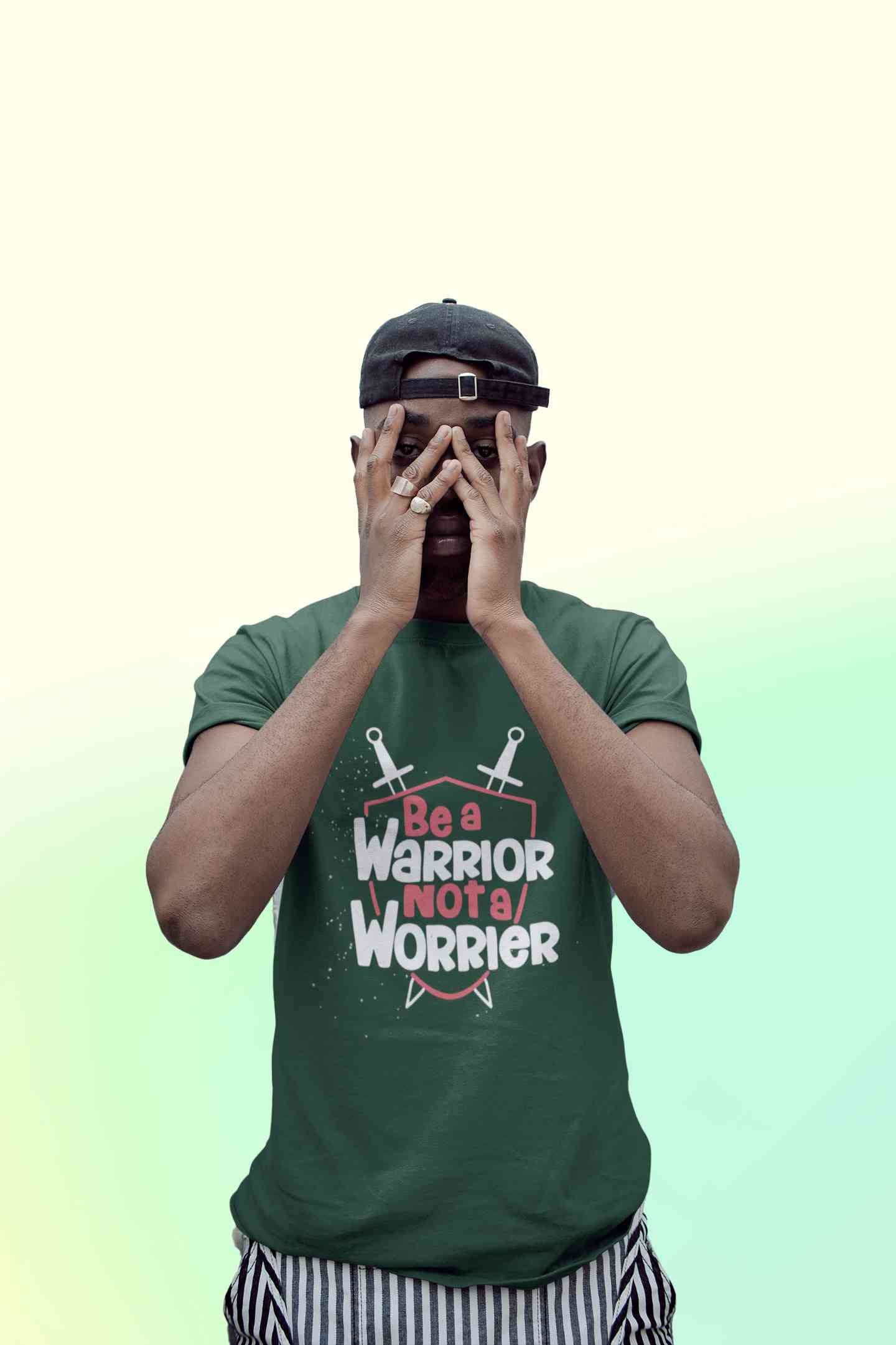 Be A Warrior Not A Worrier Typography Mens Half Sleeves T-shirt- FunkyTeesClub