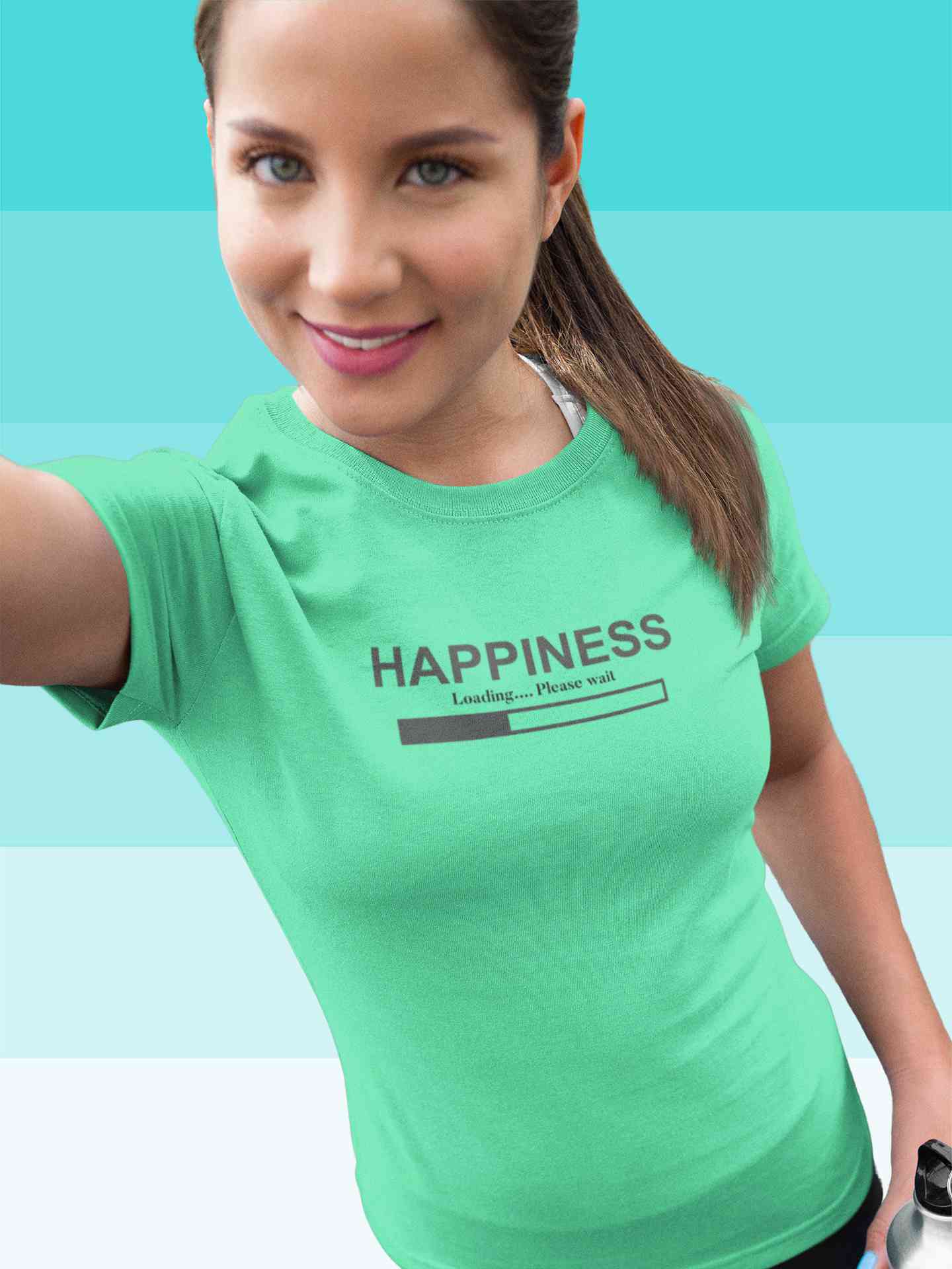 Happiness Is Loading Minimals Women Half Sleeves T-shirt- FunkyTeesClub