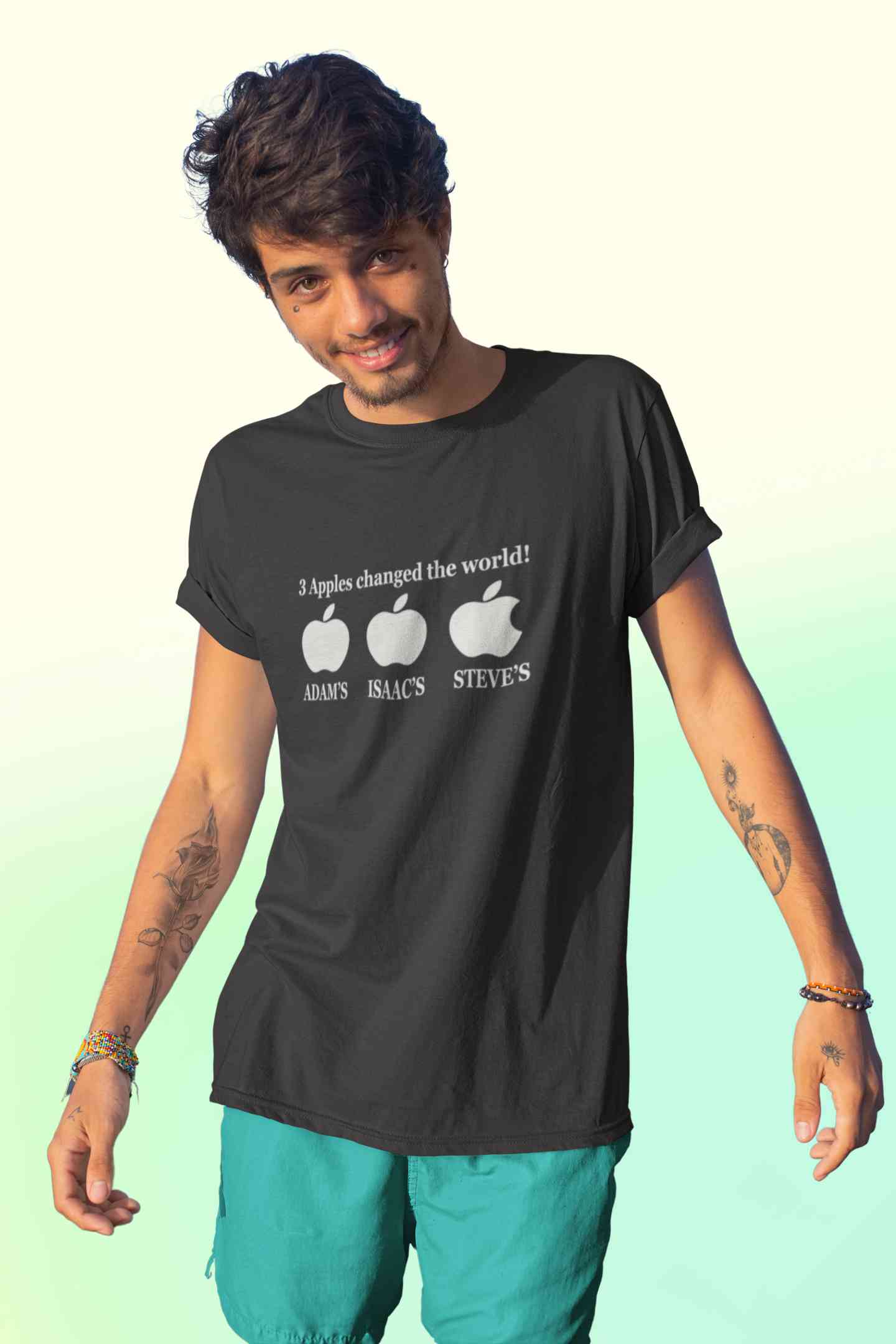 3 Apples Changed The World Typography Mens Half Sleeves T-shirt- FunkyTeesClub