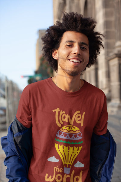 Travel The World Mens Half Sleeves T-shirt- FunkyTeesClub - Funky Tees Club