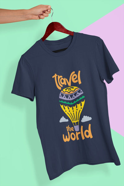 Travel The World Mens Half Sleeves T-shirt- FunkyTeesClub - Funky Tees Club