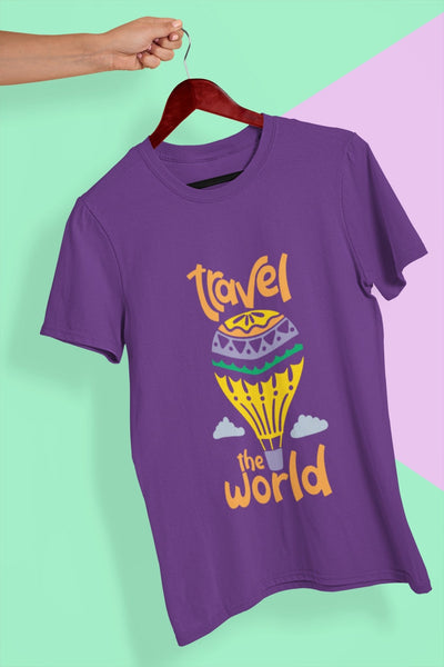 Travel The World Mens Half Sleeves T-shirt- FunkyTeesClub - Funky Tees Club