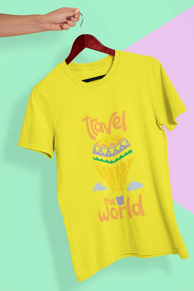 Travel The World Mens Half Sleeves T-shirt- FunkyTeesClub - Funky Tees Club